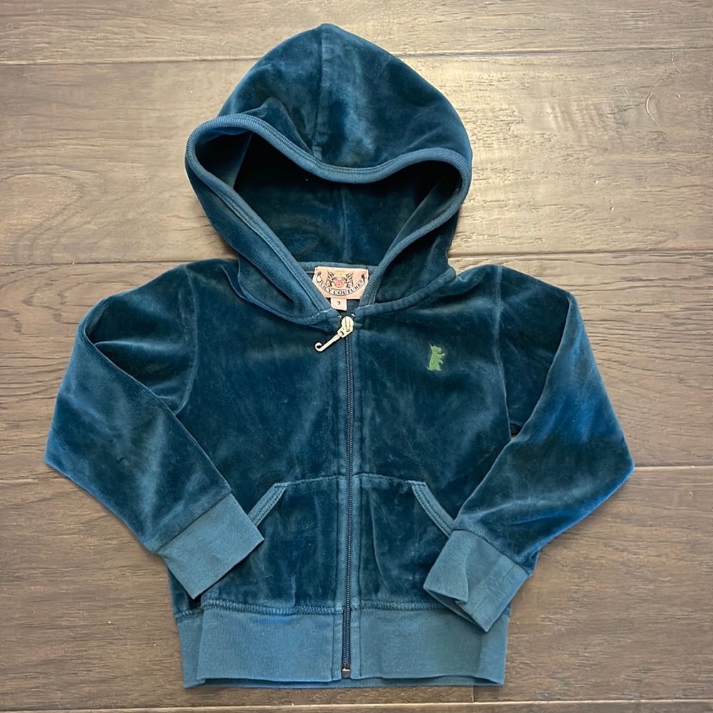 Juicy Couture teal blue velour zip hoodie size 2 toddler